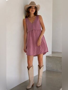 Wilfred Vignette Mauve Silk V-Neck Mini Dress